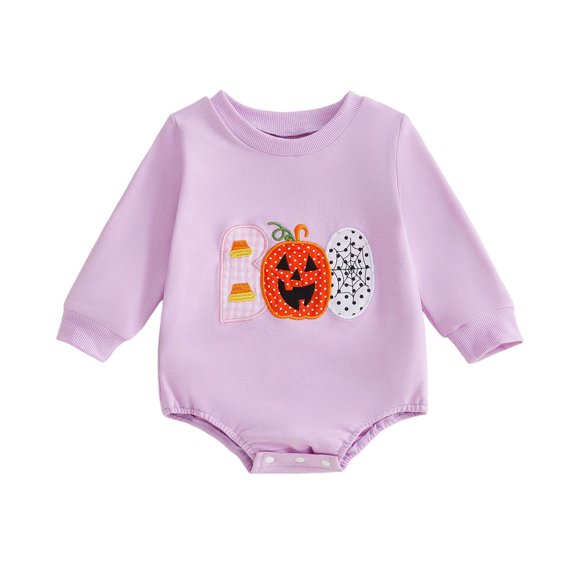 Dmsael Baby Boy Girl Halloween Outfit Pumpkin Embroidery Romper Onesie My First Halloween Baby Girl Outfit (Pink,0-3 Months)