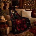 thumbnail image 3 of Black Cat Golden Moon Portrait with Crimson Peonies, Dark Leaves and Amber Eyes, Cozy Flannel Blanket, Home Decor for Cat Lovers, Bedroom and Living Room, Halloween Gift, Gothic Floral Art, 3 of 9