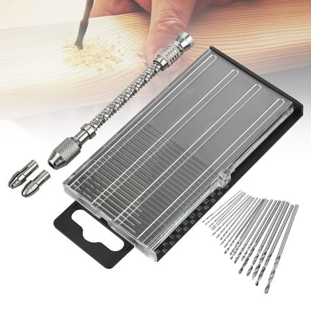 Micro Drill Set - Tiny Micro Pin Vise Hand Drill with HSS Micro HSS Twist Drill Bit Set 0.2-2.0mm Plastic Case Set of 21, Suitable for Woodworking Drilling, Electronics Repair