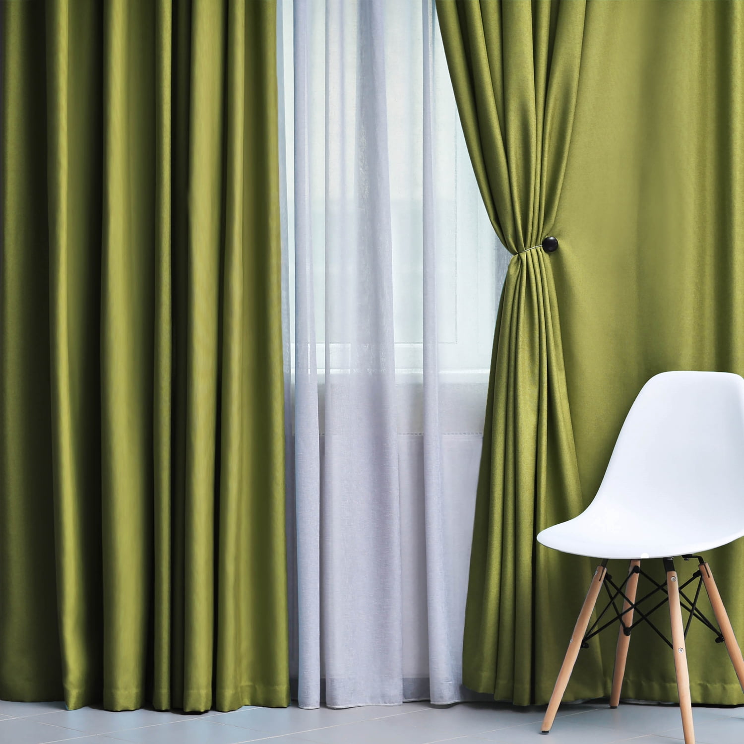 Superior Solid Blackout Curtain Set of 4, 52" x 84", Sage