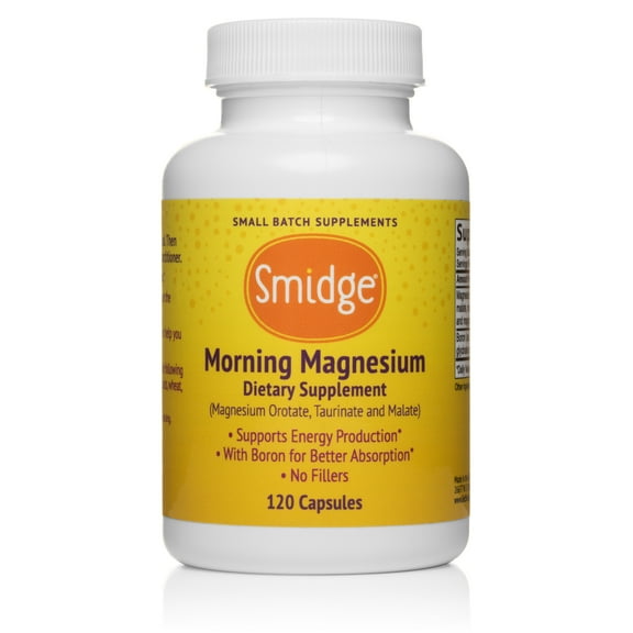 Smidge Morning Magnesium Capsules, 120 ct. Pure Magnesium Supplement to Support a Natural Energy Boost.