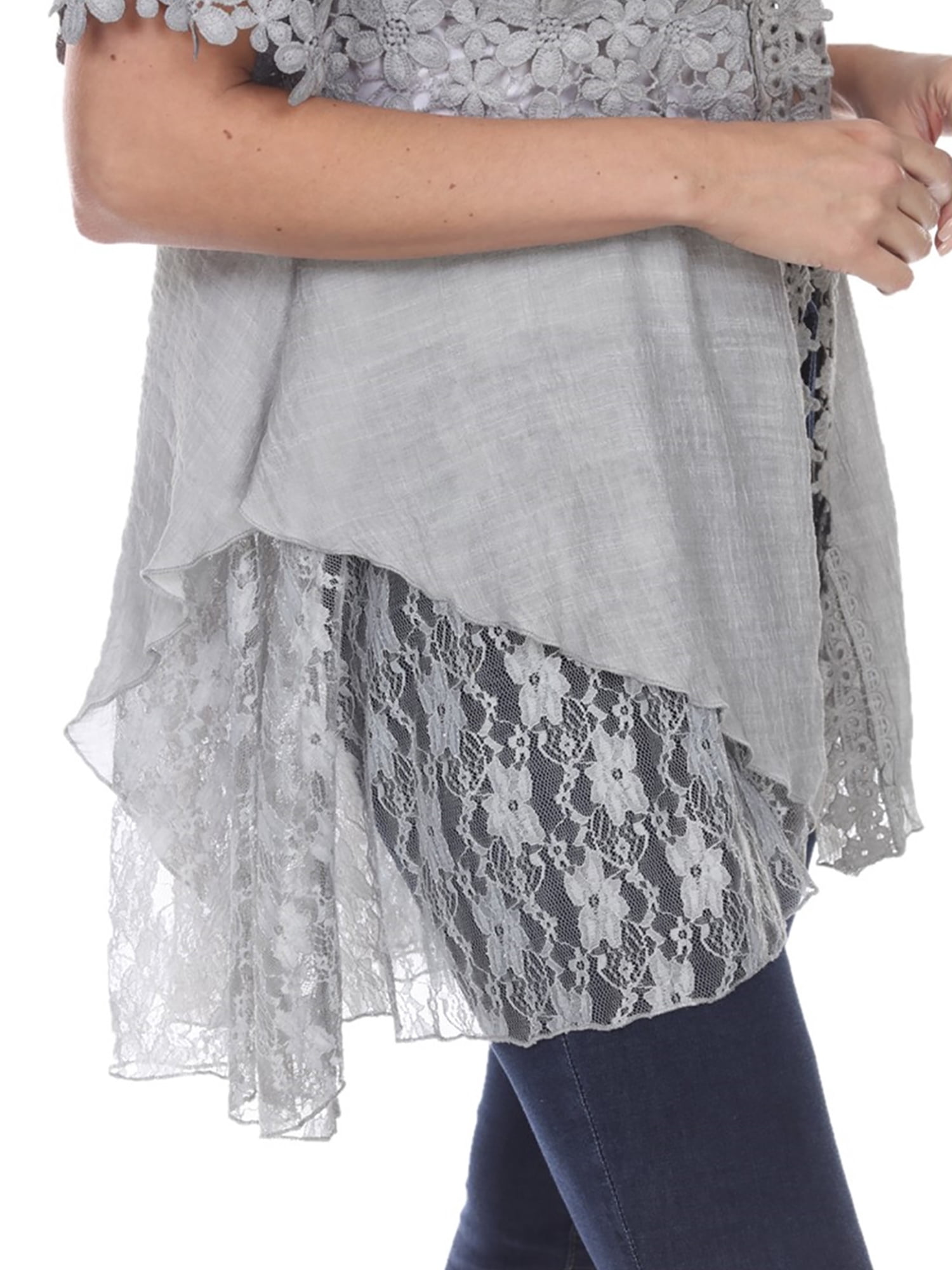 Simply Couture Short Sleeve Lace Mixed Media Jacket, Womens