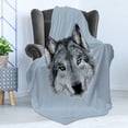 thumbnail image 4 of Wolf Soft Flannel Fleece Throw Blanket, Dog Portrait Gaze Sublime Animal Illustration Canine Beast, Cozy Plush for Indoor and Outdoor Use, 50" x 70", Black Beige Bluegrey, by Ambesonne, 4 of 5