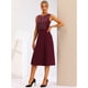 thumbnail image 2 of Vestidos de oficina de trabajo midi de línea A sin mangas con cuello redondo a rayas para mujer Borgoña S, 2 of 6