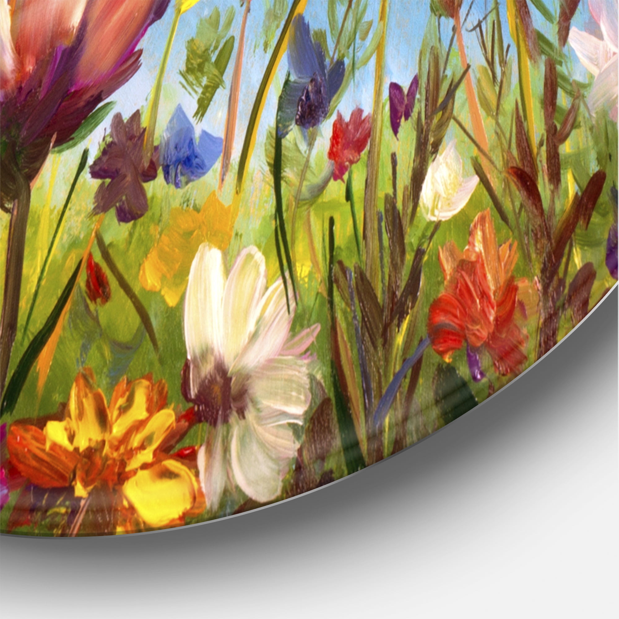 Designart 'Wildflowers and Daisies In Summer Garden Field II' Traditional Circle Metal Wall Art 36x36 - Disc of 36