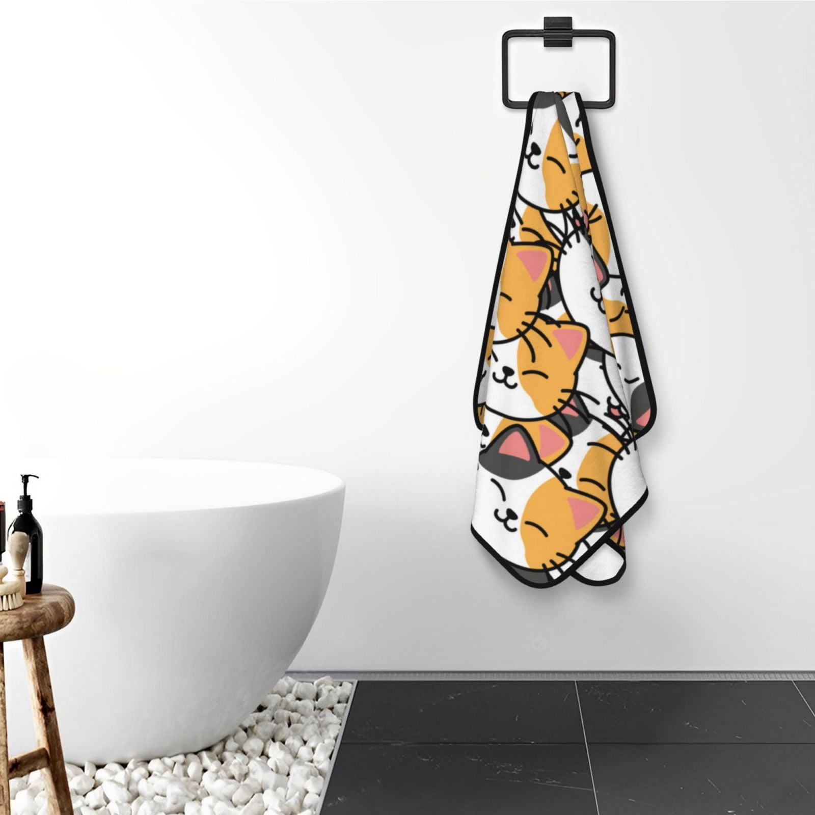 Cotton Bath Towels for Bathroom - Cute Cartoon Smiling Cat Face Microfiber Quick Dry Towels for Body Bath Sheets, Personalized Beach Towel, Soft Shower Towels for Travel Home Beach 27*55in