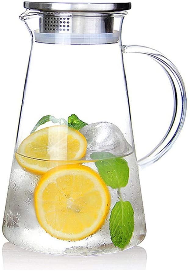 68 oz Large Glass Water Pitcher with Removable Infuser Lid and Spout 