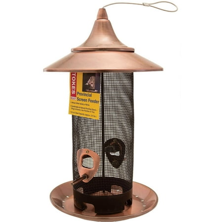Bird Feeder Brush - Stokes Select Provincial Screen Bird Feeder with Brushed Copper Metal Roof, 2.0 lb Seed Capacity