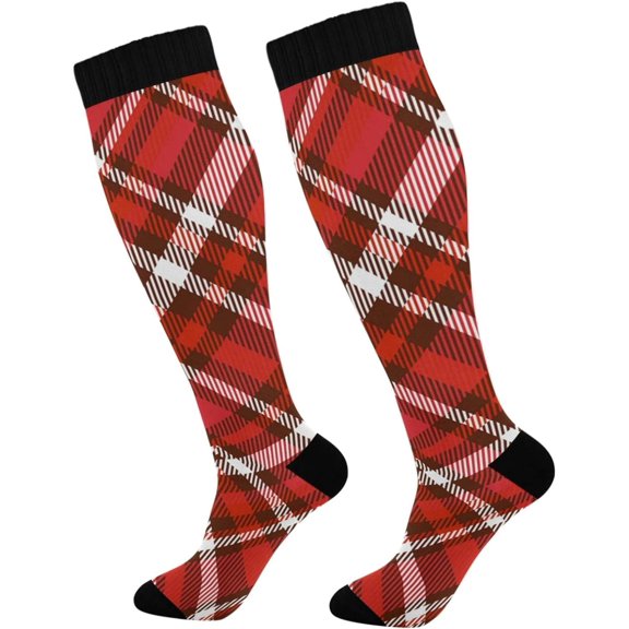 GZHJMY Buffalo Plaid Compression Socks, Women Men Long Stocking (20-30mmHg), Travel Knee High Stockings for Athletic Sports,Running,Cycling,Nursing