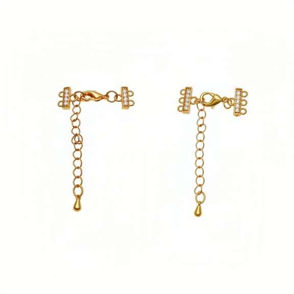 2Pcs Layering Necklace Clasp 14K Gold Plated Copper Multi Strand Triple Double Layered Necklaces Clasps Connectors Separator with Adjustable Chain for Stackable Necklace DIY Jewelry Making