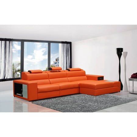 Divani Casa Polaris Mini Contemporary Bonded Leather Sectional Sofa Color Orange Finish