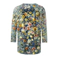 thumbnail image 5 of Women's 3/4 Sleeve Loose Fit Flowy Tunic Tops Dressy Casual Tops Vintage Summer Clothes for Teen Girls Round Neck Blouse Floal Printing Fashion 2024 Spring Elegant Shirts Multicolor T Shirts M, 5 of 5