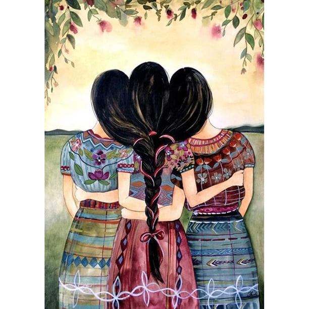 Pintura de diamante (DE9201) Cuadrado de resina Tres niñas Cuadro de diamantes de imitación hecho a mano 50x70cm Hugtrwg Para estrenar
