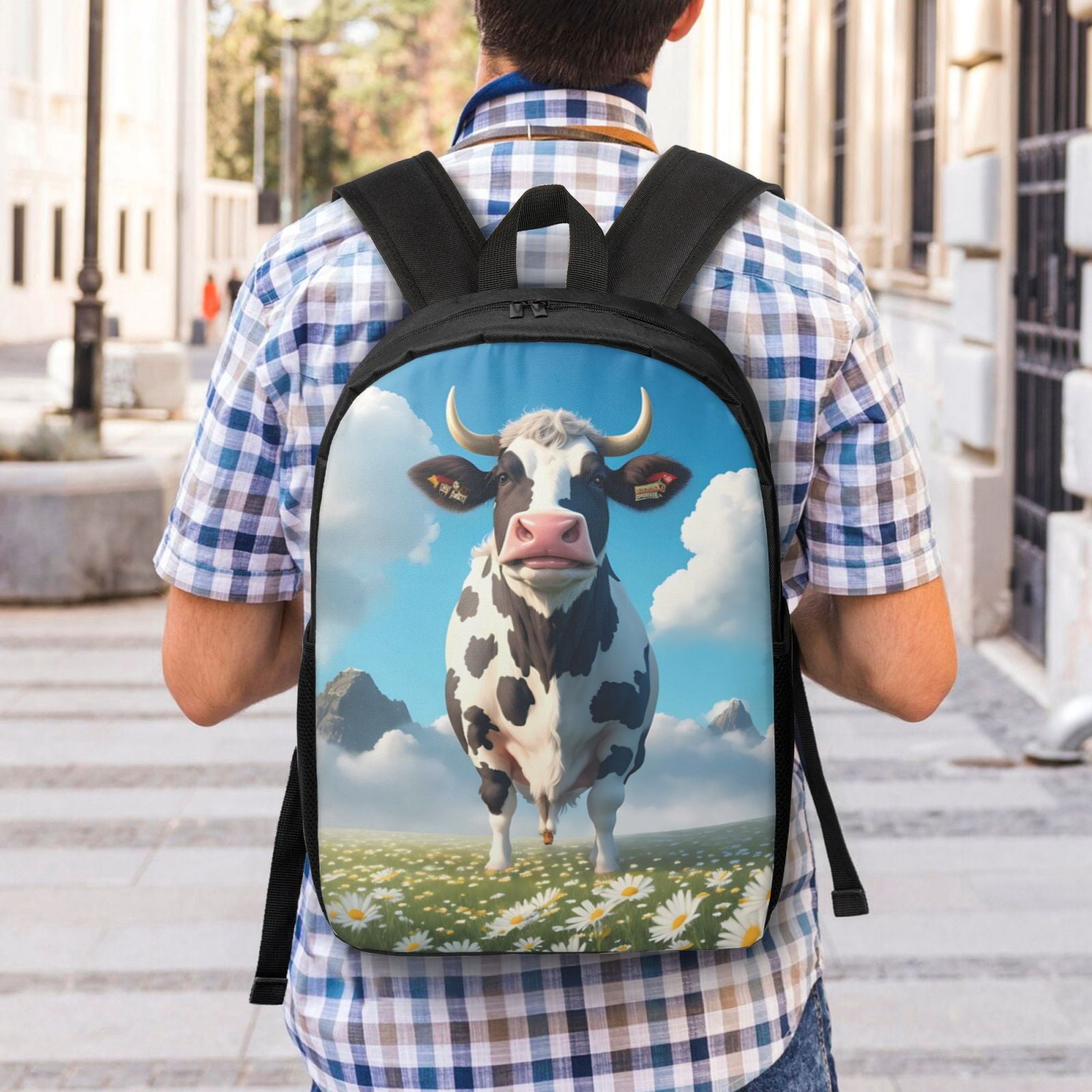 Xecao Cute Daisy Cow A print Travel Backpack, Large Computer Backpack for Men Women, College School Rucksack Book Bag