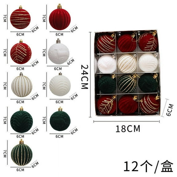 LanSuare 12Pcs Christmas Tree Ornaments Velvet Balls, 2.36Inch Multicolor Xmas Balls Decoration, Shatterproof Xmas Decor for Holiday Party Supplies