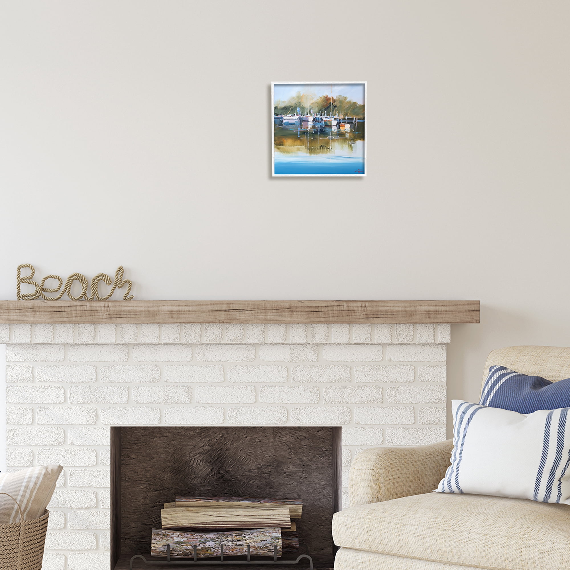 Stupell Industries Boat Marina Painting Transportation Painting White Framed Art Print Wall Art, 12 x 12