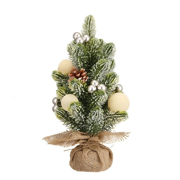Twfbrm Tabletop Christmas Tree, Christmas Decorations 14 Inch Mini Artificial Christmas Tree with Berries and Pinecone, Farmhouse Faux Xmas Pine Needles Plants with Linen Base for Home Office Party
