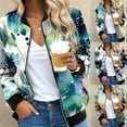 thumbnail image 2 of Fiaer Women Baseball Jacket Plus Size Loose Fit Full Zip up Floral Printed Trendy Casual Comfort Tops with Pocket Green L, 2 of 5