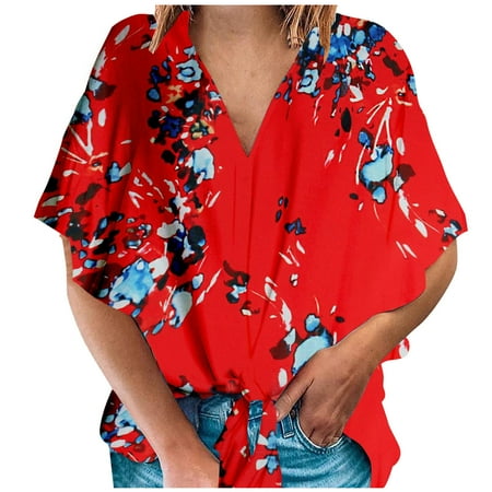 

HHei_K Women Fashion V-neck Print Lace-up Short Sleeve Top T-Shirt corset tops for women