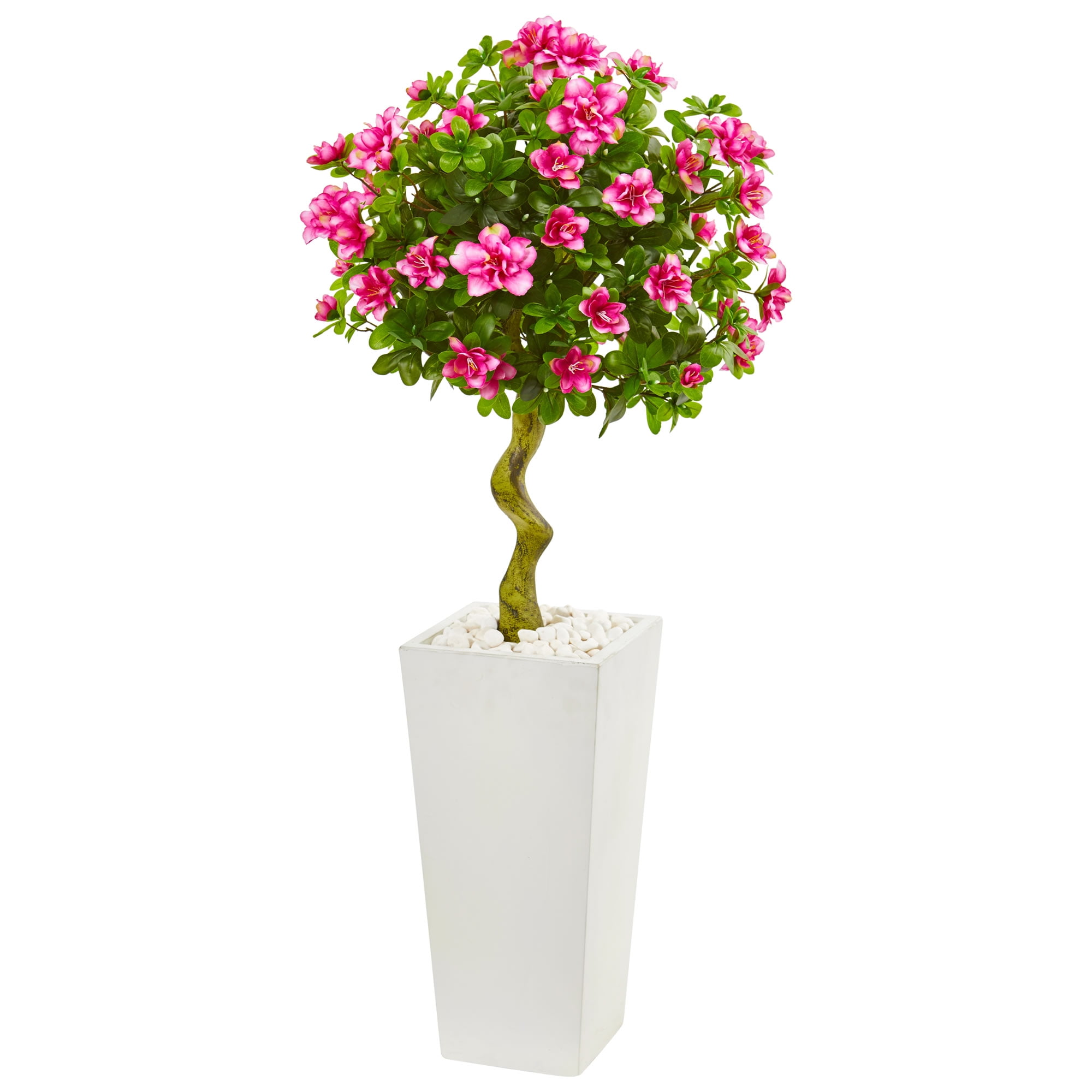 Nearly Natural 4-Ft. Azalea Artificial Topiary Tree in White Tower Planter - Walmart.com