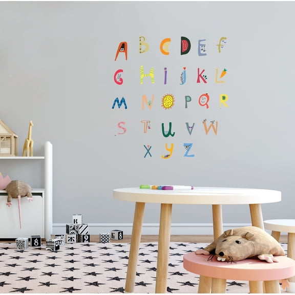 KIDS DAYCARE - Vinyl Nursery Child Care Educational Decoration Creepy English Alphabet Letters Design Multicolored Kids Bedroom Playroom Wall Decal Sticker 20" x 20"