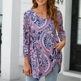 thumbnail image 4 of ENMAIN Womens Plus Size Tops 3/4 Sleeve Shirts V Neck Casual Pink Paisley Tunic Swing Flare Blouses, 4 of 8