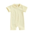 thumbnail image 1 of Newborn Baby Cotton Knitted Ribbed Jumpsuit Short Sleeve  Neck Solid Romper Casual, 1 of 6