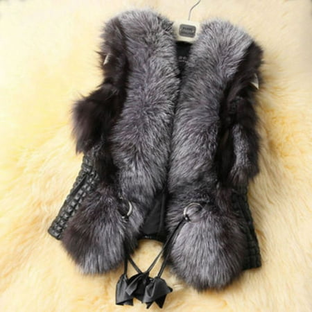 Womens Warm Sleeveless Waistcoat Faux Fur Lapel Thick Top Parka Luxury Casual Vest Fleece Open Front Winter Cardigan Outwear Coat