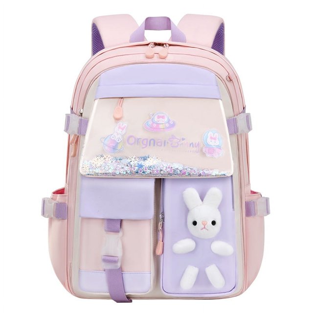 (rosa)Mochila linda para niñas, linda mochila escolar con conejo para niñas con estuche para lápices, mochila escolar primaria para niñas