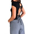 thumbnail image 5 of Biekopu Women's Summer Skinny Crop Tops Solid Color Short Sleeve Backless Tie Up Going Out Tops, 5 of 6
