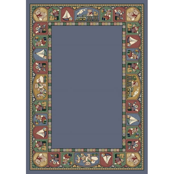 Milliken Signature Area Rug TOY PARADE LAPIS Toy Parade Lapis Bordered Trains 2' 1" x 7' 8" Runner