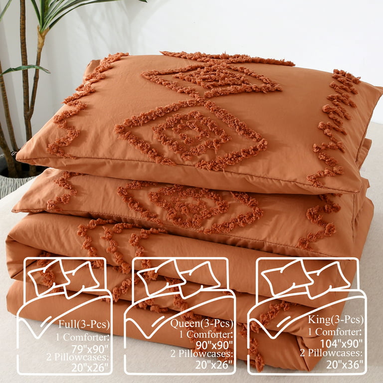  PERFEMET Burnt Orange Boho Queen Comforter Set 3Pcs