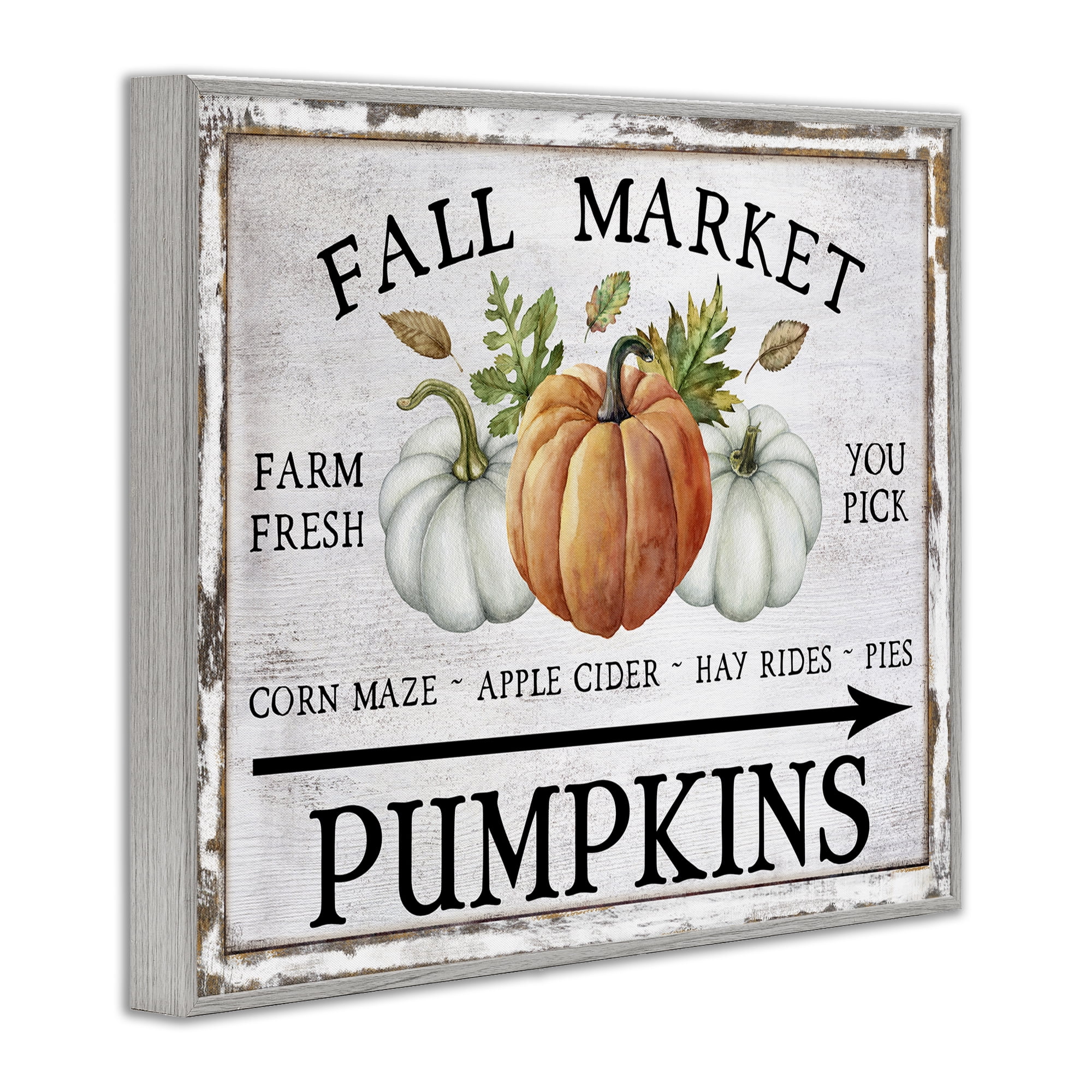 Stupell Industries Fall Market Pumpkins Holiday Painting Gray Framed Art Prints Wall Art, 30 x 24