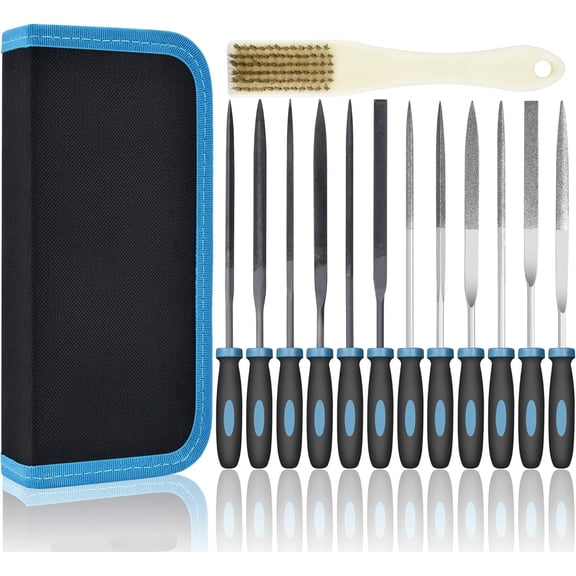 13 Pcs Diamond Needle File Set, Jewelers Files & Steel Files for Precision Metal Work, Woodworking, Plastic Carving Tool with Brush and Carry Case