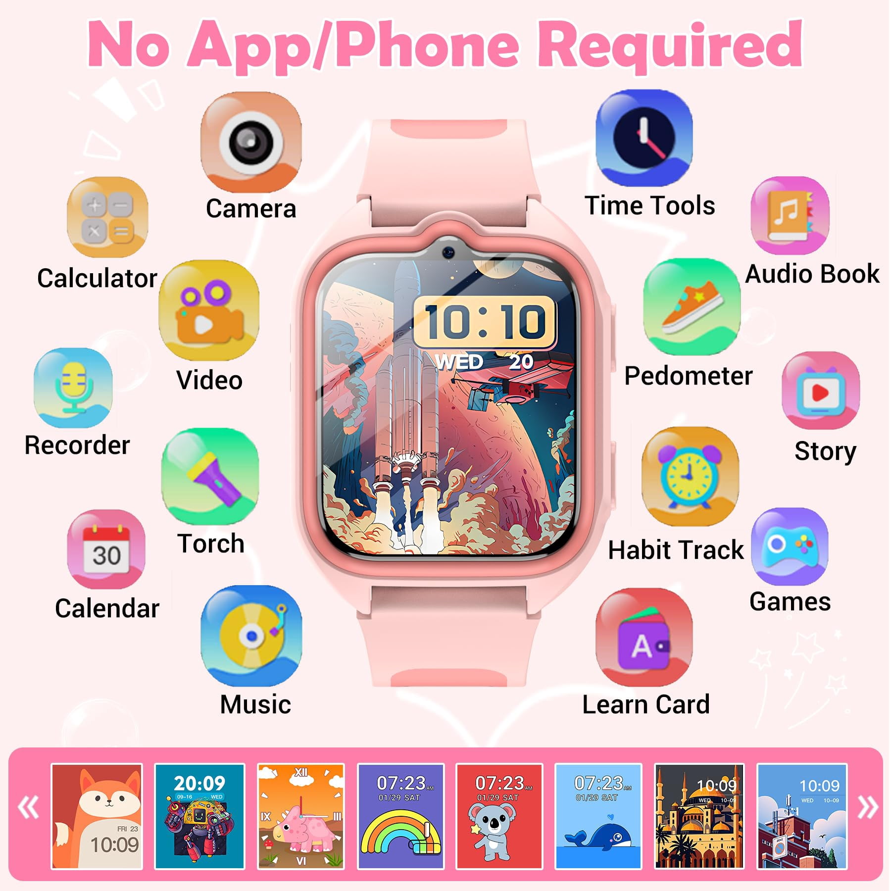 LUOMATE Smart Watch for Kids,1.75" Fitness Tracker kids Step Counter Watch with photograph/Video/Music/Alarm Clock/Flashlight/IP68 Waterproof/Puzzle Games for Girls Boys