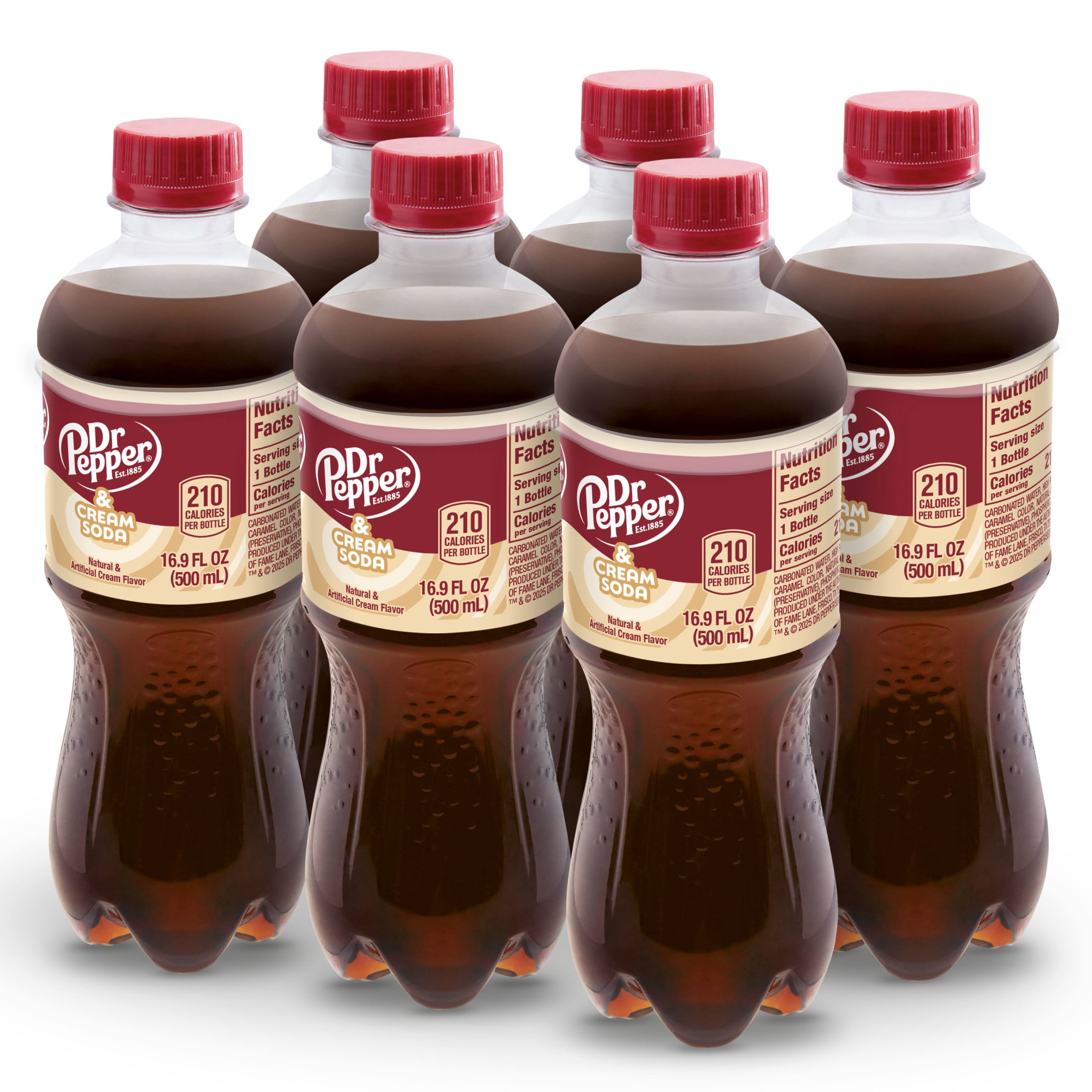 (2 pack) Dr Pepper & Cream Soda Pop, 16.9 fl oz, 6 Pack Bottles