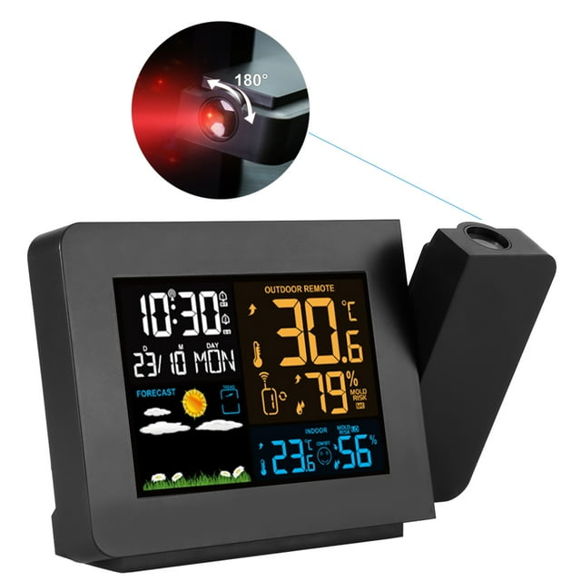 Relaje de aarma de la estación meteorológica, pronósicico de proyeción de temperatura del tiempo relaj digital cona almas duales sensor retomo para justable para la luz retrota