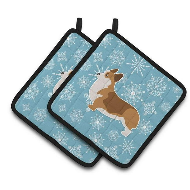 Paire de Porte-Pots en Flocon de Neige Hivernal Corgi