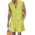 thumbnail image 6 of Yaoyar Mens V-Neck Sleeveless Casual Vest with High Waist Wide Leg Shorts Matching Two Piece Set Coordinated Outfit Complete Ensemble, 6 of 8