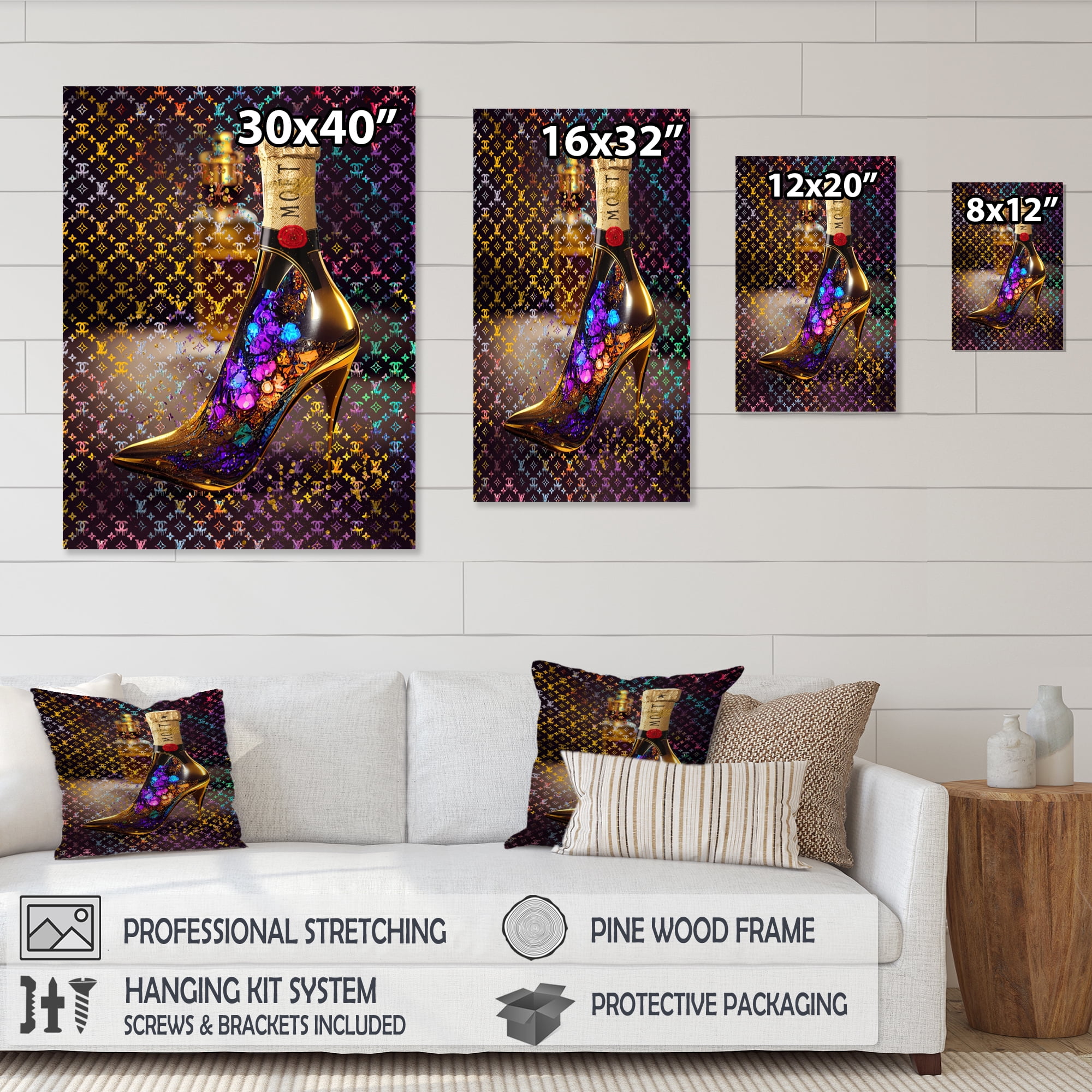 Designart Luxury Champagne And High Heel I Canvas Wall Art