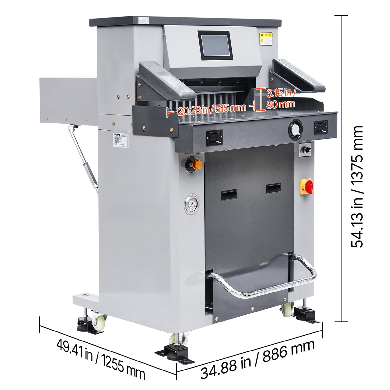VEVOR Electric Hydraulic Paper Cutter, 2500W Heavy Duty Paper Cutter Machine 20.2 in/515 mm Cutting Width, 3.1 in/80 mm Cutting Thickness