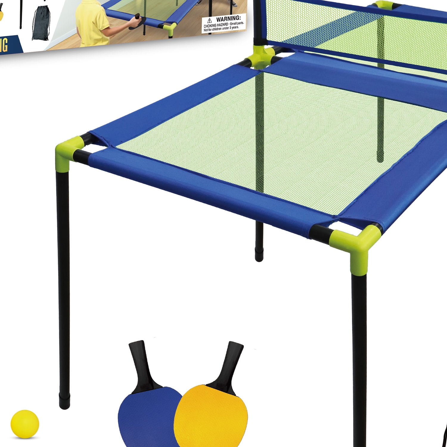 Anywhere Sports: Trampoline Pong - 10pc Portable Table Tennis Game Set, Bouncy Surface, Paddles-Balls-Carry Bag, In-Outdoor, Kids 3+, 1 - 2 Players