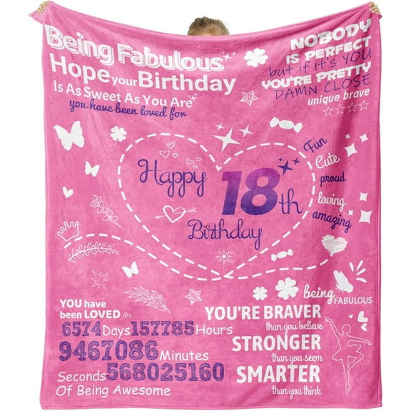 18th Birthday Gifts for Girls, Gifts for 18 Year Old Girl for Girls, 18th Birthday Decorations Blanket, 18 Year Old Girl Birthday Gifts 60"X50"
