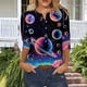 thumbnail image 1 of Tejiojio Womens Summer Crew Neck Casual T Shirt 3/ Length Sleeve Blouses Tops Athletic T-Shirt for Women Graphic S-3XL, 1 of 7
