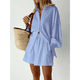 thumbnail image 4 of Conjunto de Dos Piezas para Mujer: Blusa Holgada de Larga Abullonada y Pantalones Cortos de Cintura Alta con Bolsillos Laterales. Azul M, 4 of 6