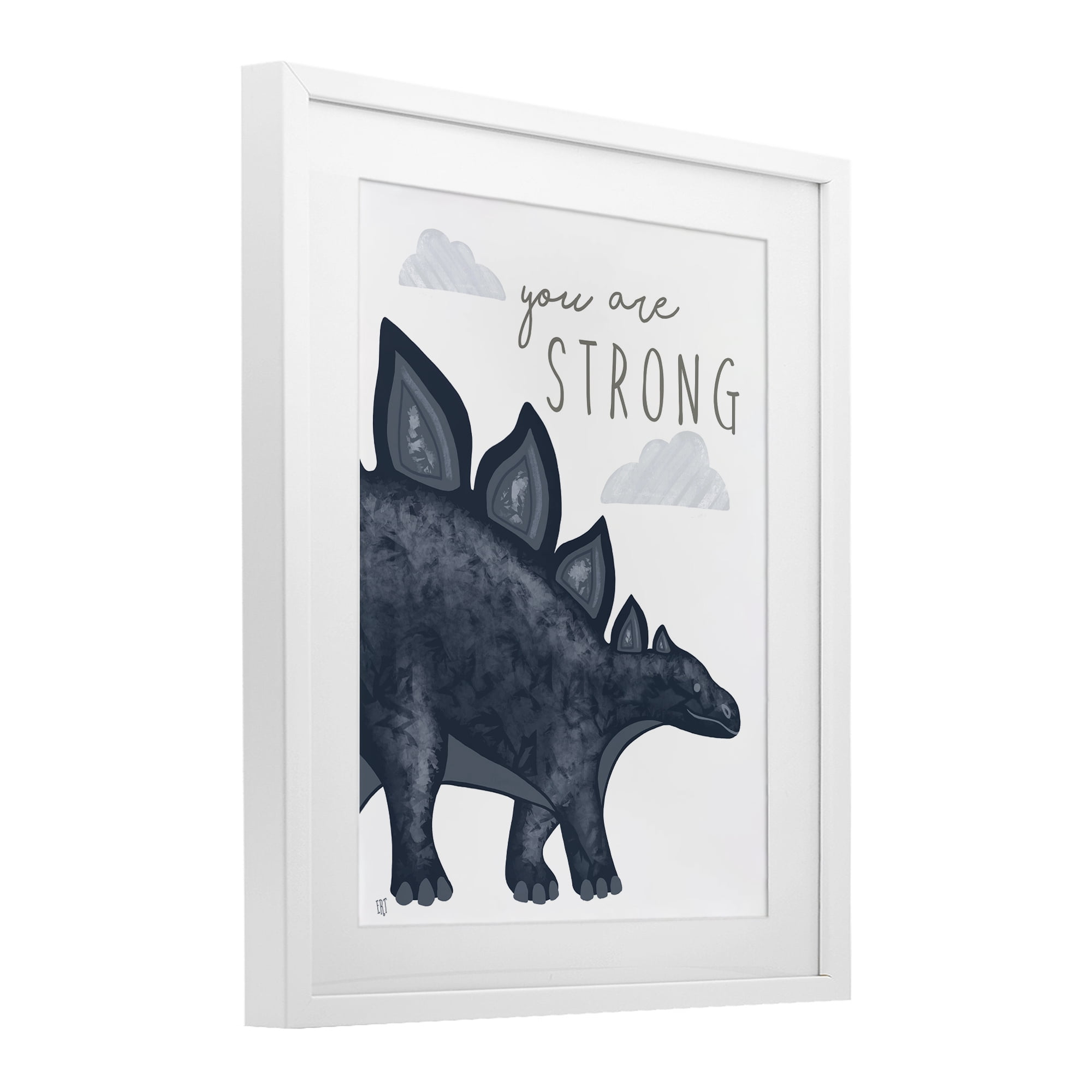 Stupell Industries You Are Strong Dinosaur White Framed Print Under Glass, design by Elizabeth Tyndall