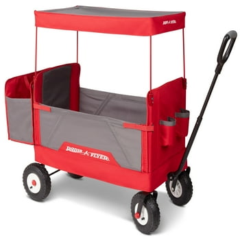 Radio Flyer, 3-in-1 All-Terrain EZ Fold Wagon with Canopy, Red and Gray, Air Tires
