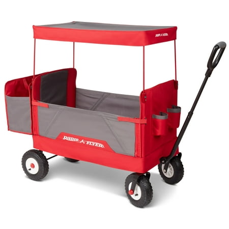 Radio Flyer, 3-in-1 All-Terrain EZ Fold Wagon with Canopy, Red and Gray, Air Tires