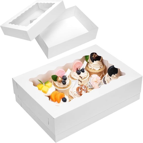 20pcs 14x10x4in Sheet Cake Boxes, White Quarter Bakery Boxes with Window, for Cake Pastry Baking Donuts Cupcake Pie Packaging