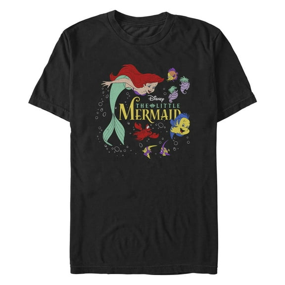 Men's The Little Mermaid Distressed Movie Logo Graphic Tee Black Medium